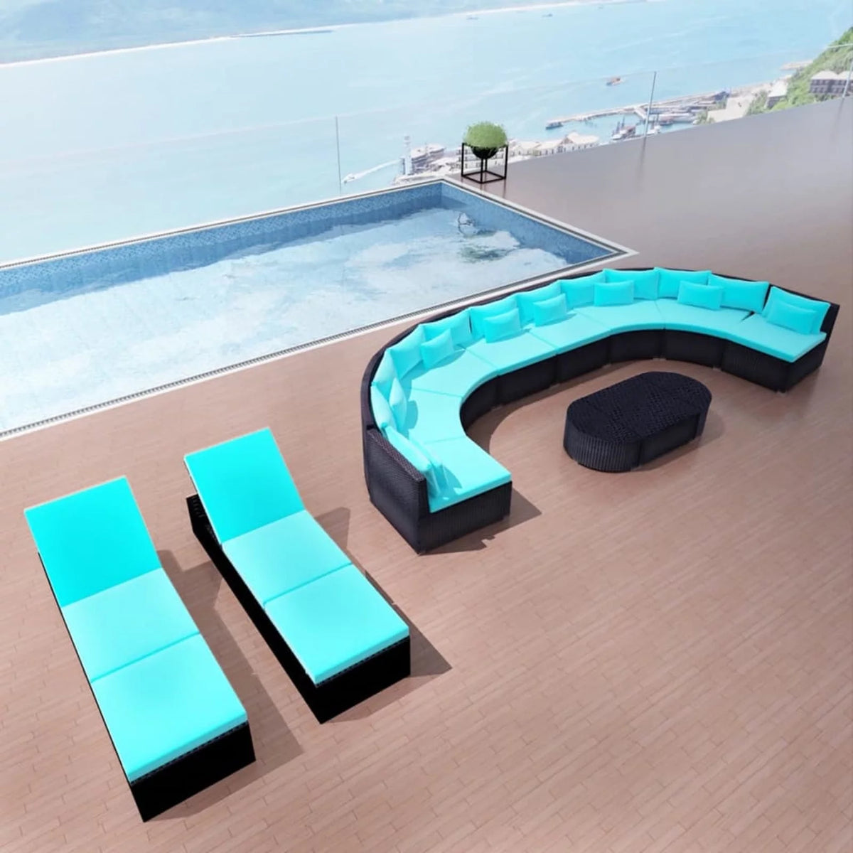 13 Piece Poly Rattan Outdoor Sofa Set with Chaise Loungers and Coffee Table Z84569