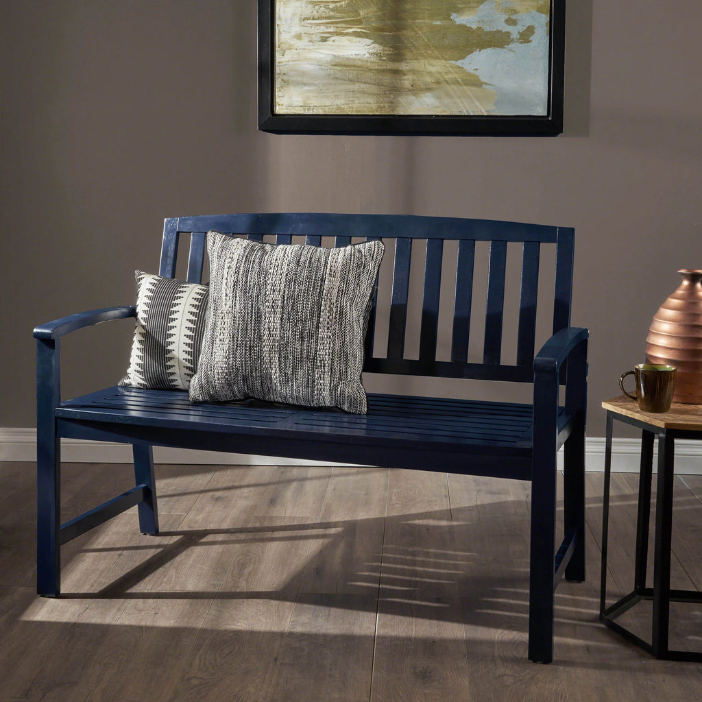 Navy Blue Acacia Wood Outdoor Bench L5865