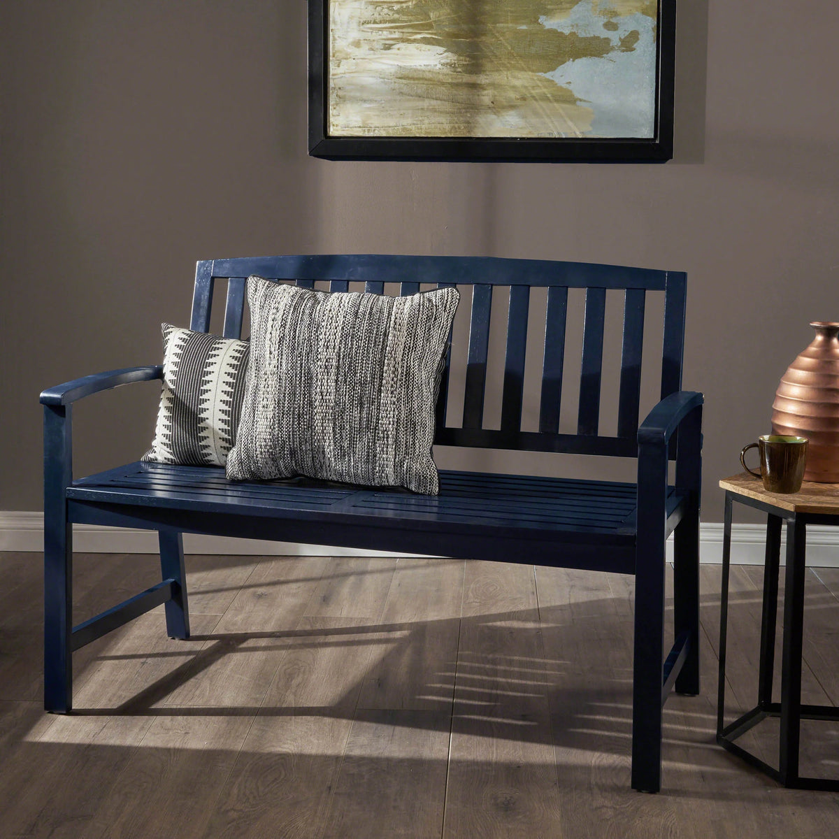 Navy Blue Acacia Wood Outdoor Bench L5865