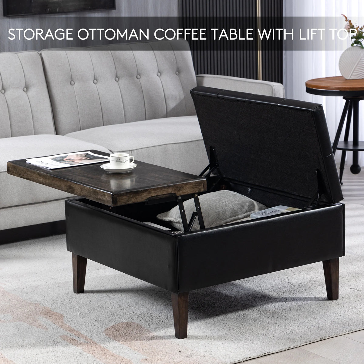 Black Square Storage Ottoman K5768