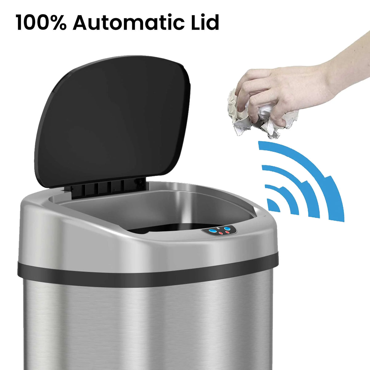 13 Gallon Stainless Steel Touchless Trash Can with Odor Filter and Wheels H1974