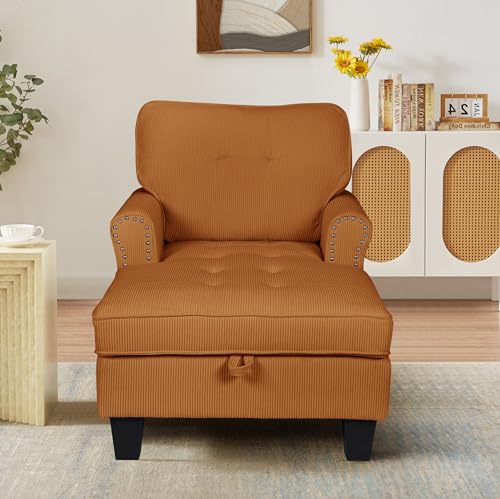 Green Corduroy Upholstered Chaise Lounge Sleeper Sofa Bed Chair N57173
