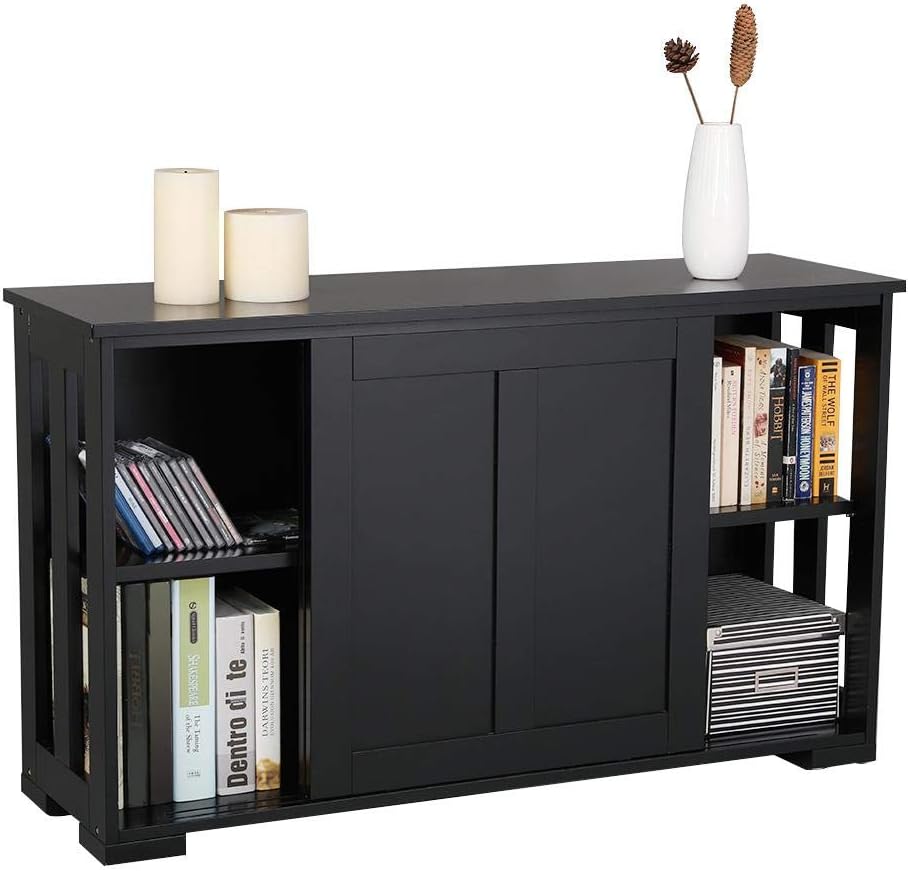 Black Wooden Buffet Sideboard with Sliding Door P547363