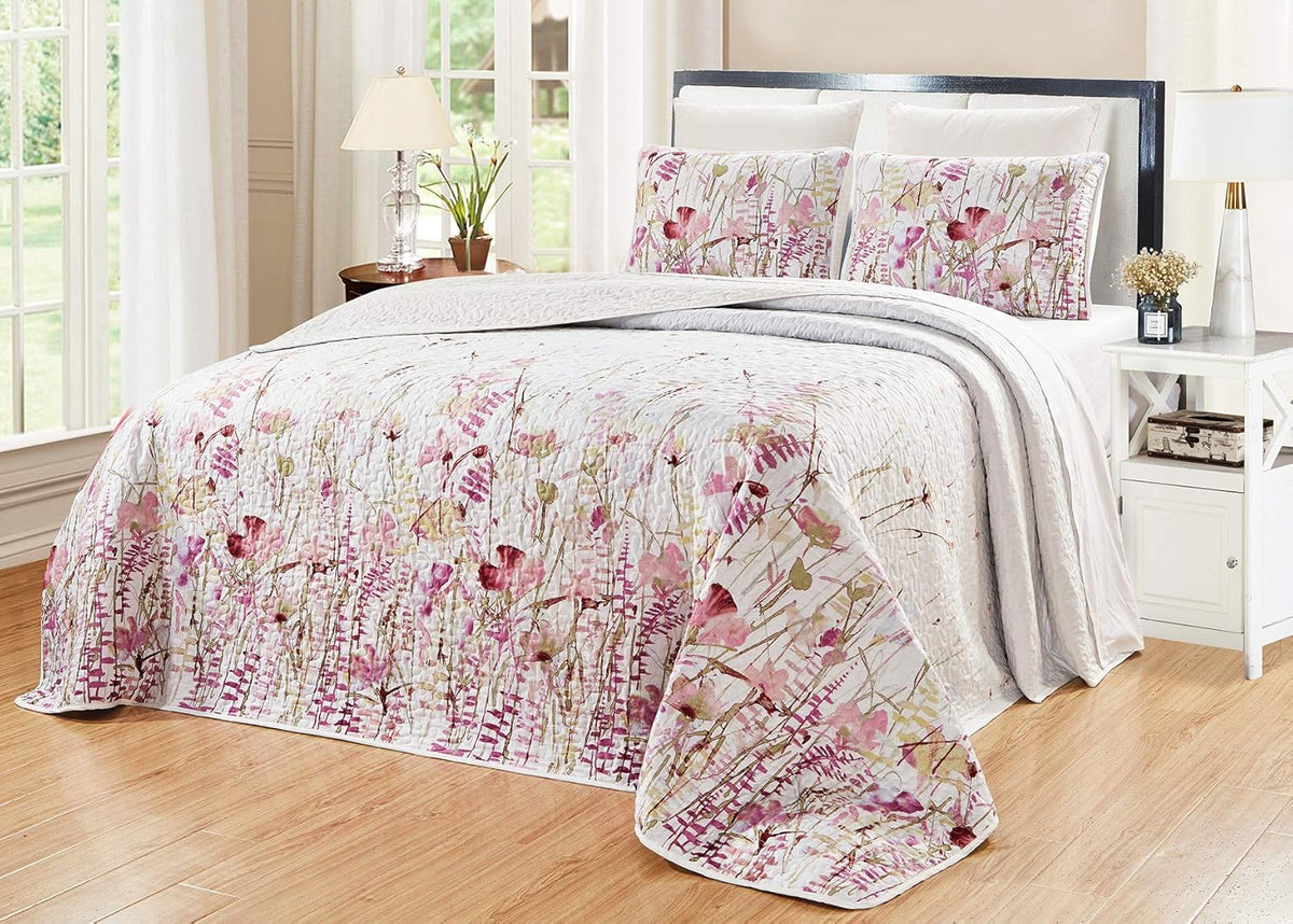 Oversize Reversible Quilt Set Cal King Size Bed Cover W1526