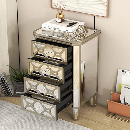 Silver 4-Drawer Chest with Golden Lines and Crystal-Shape Knob Q86495