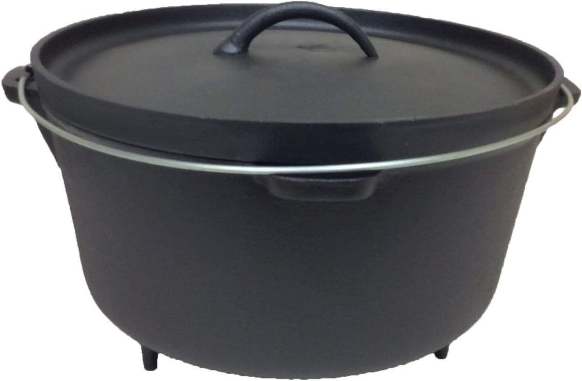 Pre-seasoned 16 Quart Cast Iron Dutch Oven with 3 legs and Lip Lid U4829