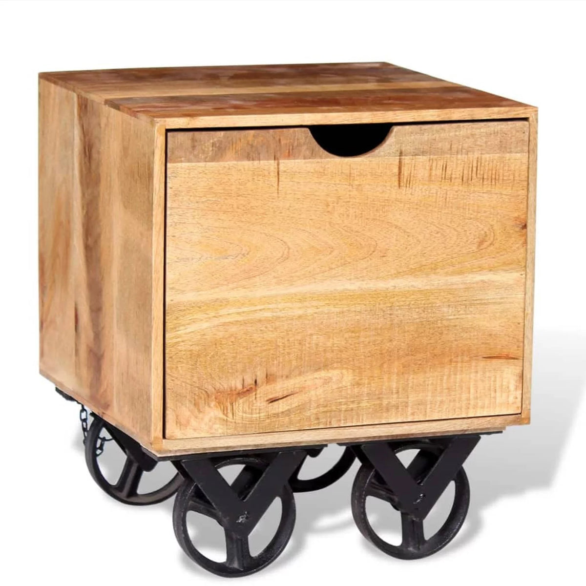 Side Table with Drawer and Wheels Mango Wood D8436