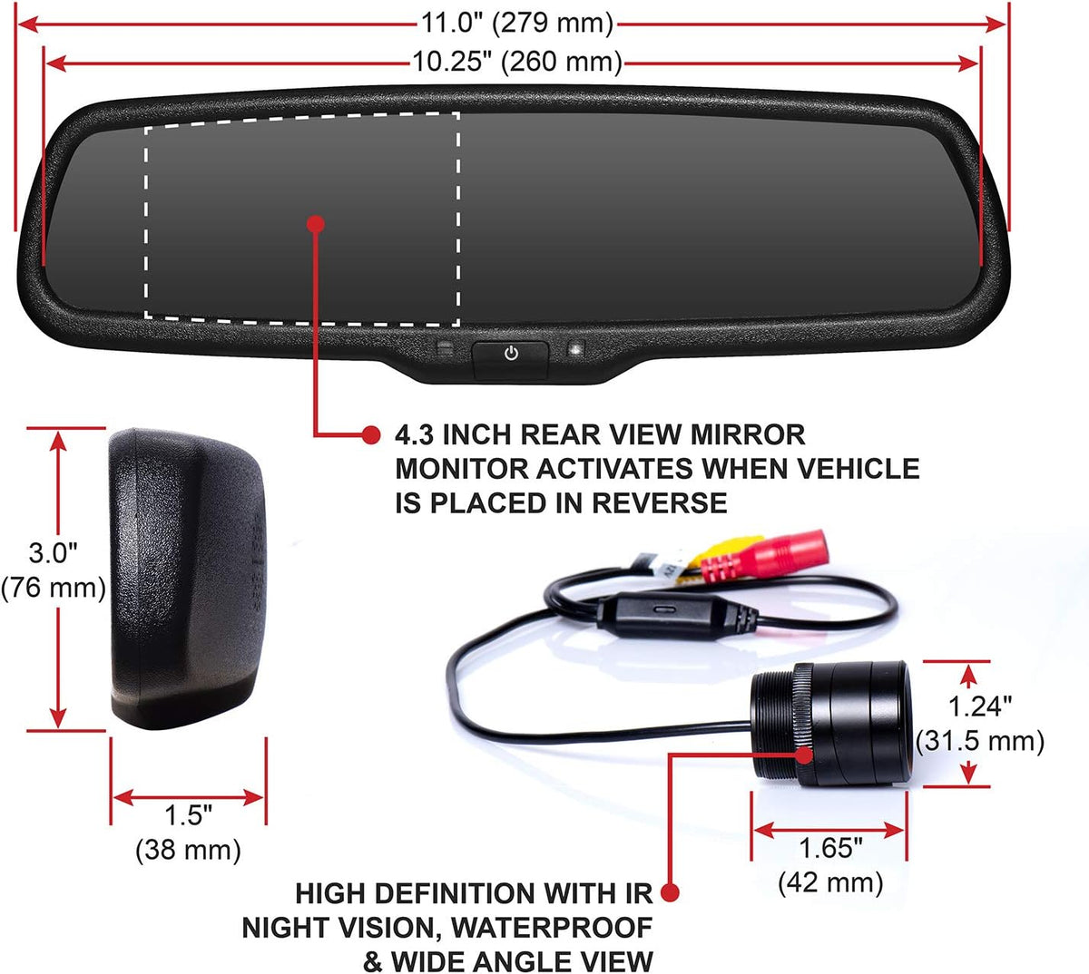 Rearview Car Mirror with 4.3 Inch Monitor and Backup Camera Z24207