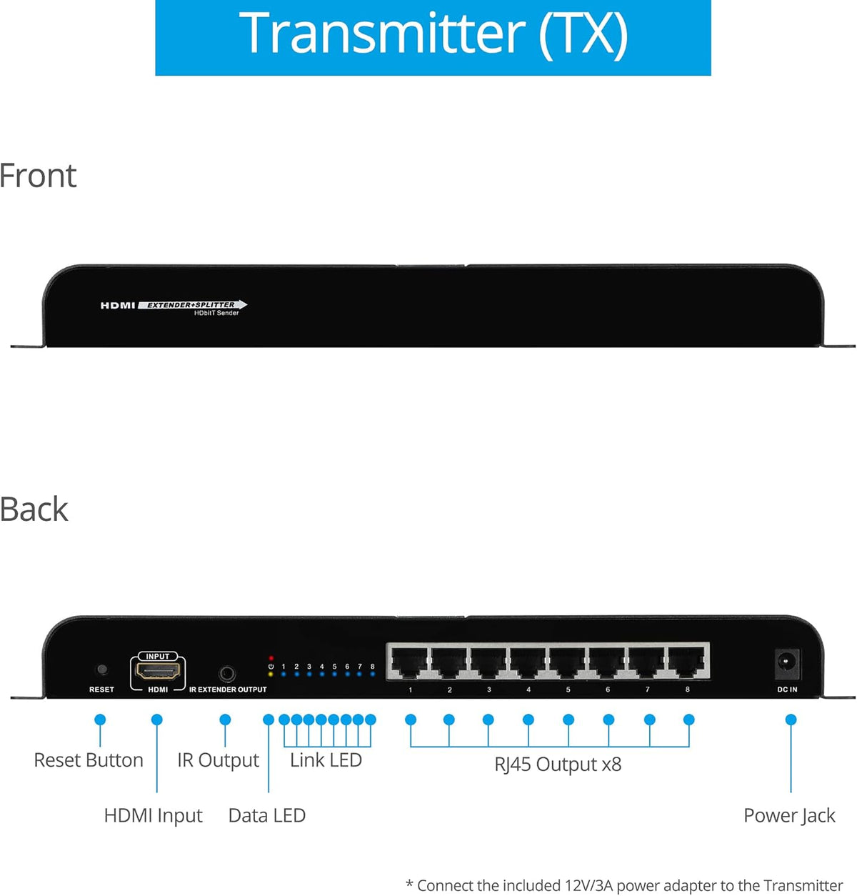 1080p 8port HDMI Extender Splitter over CAT5e / CAT6 O6698