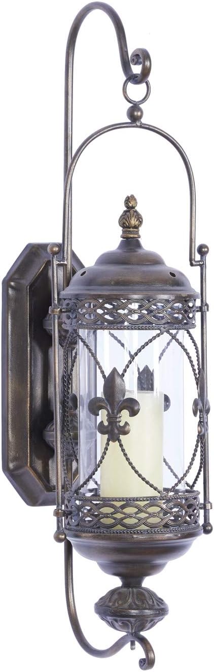 Textured Bronze Metal and Glass Floral Candle Sconce N5849