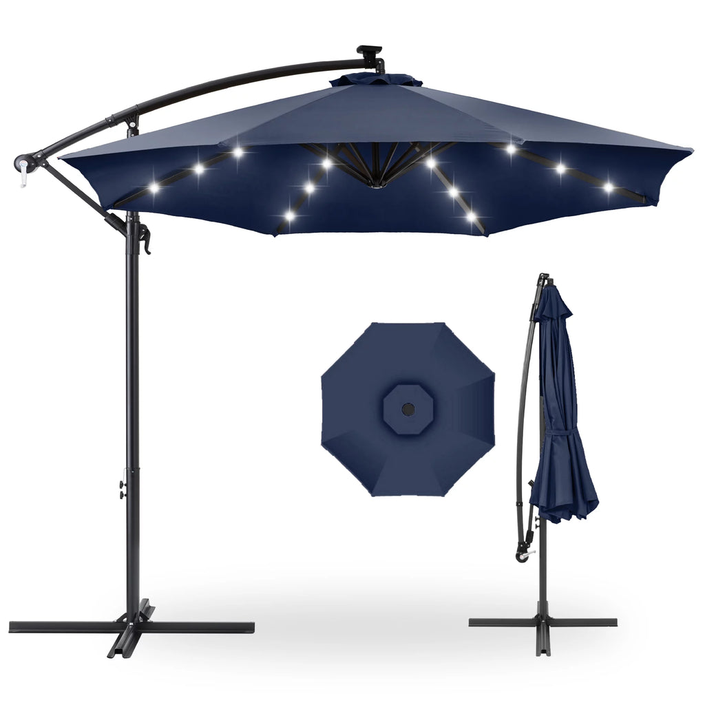 10ft Solar LED Offset Hanging Patio Umbrella F6486