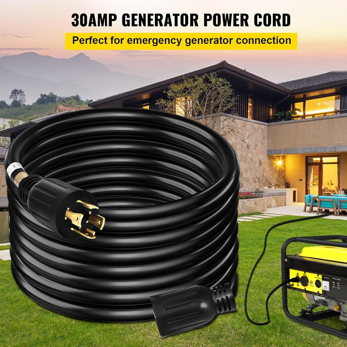 50Ft 30 Amp 4 Wire 10 Gauge 125V 250V Twist Lock Connectors Generator Extension Cord U4945