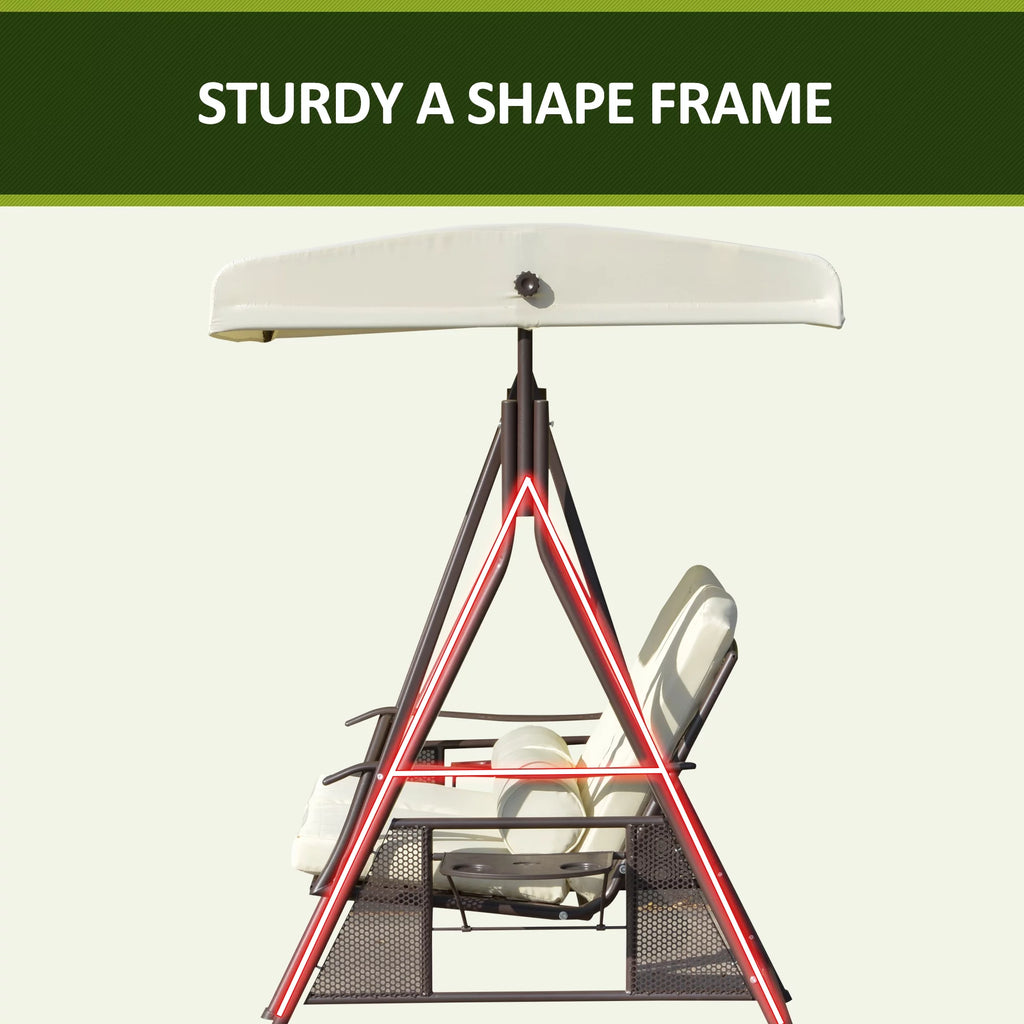 Beige 2-Person Patio Swing Bench with Canopy J3407