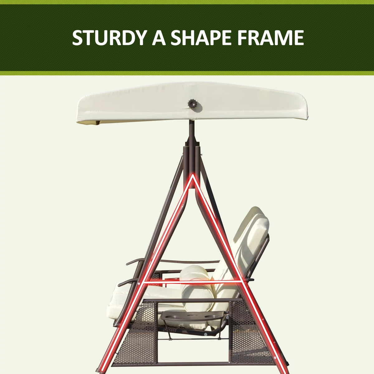 Beige 2-Person Patio Swing Bench with Canopy J3407