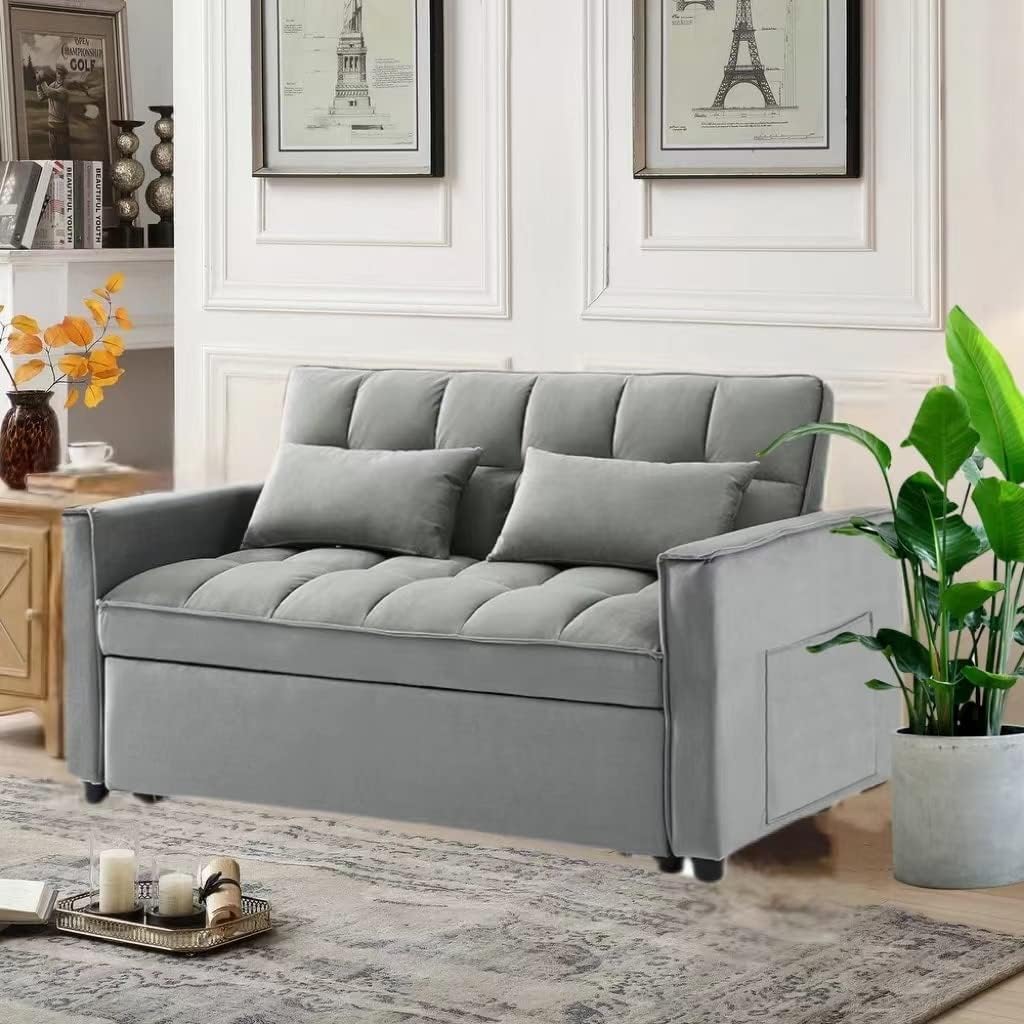 55" Width Convertible Loveseat Sleeper Sofa Grey Z321
