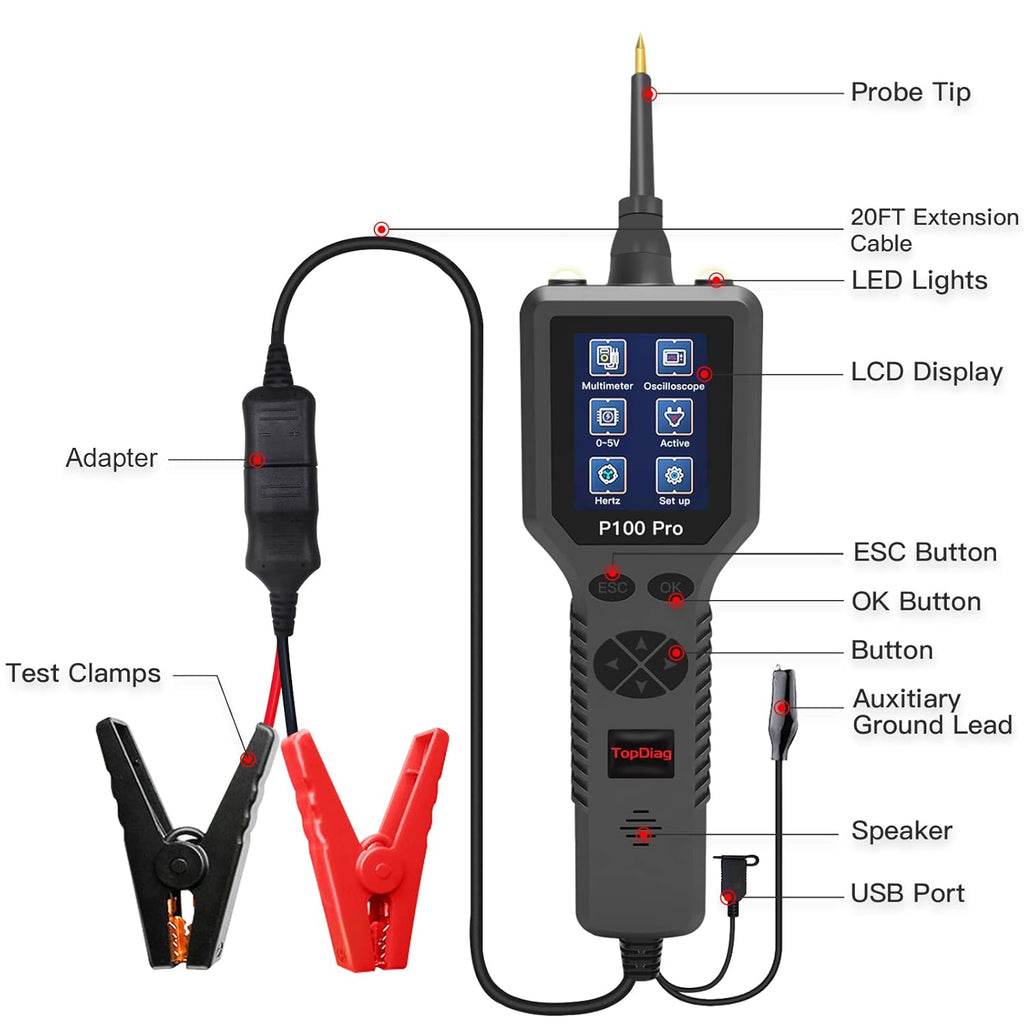 Automotive Circuit Tester with Multimeter and 20FT Cable for 12V 24V J253