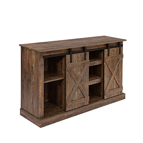 Rustic Natural Wooden TV Stand with Sliding Barn Doors T283083
