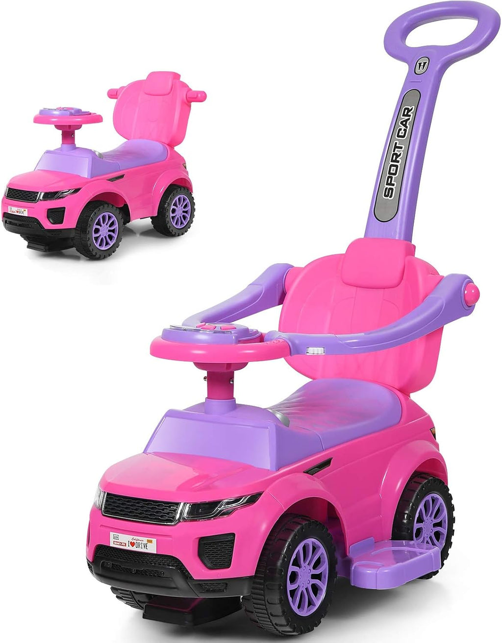 3 in 1 Ride on Push Car with Horn Music Light Pink Y58015