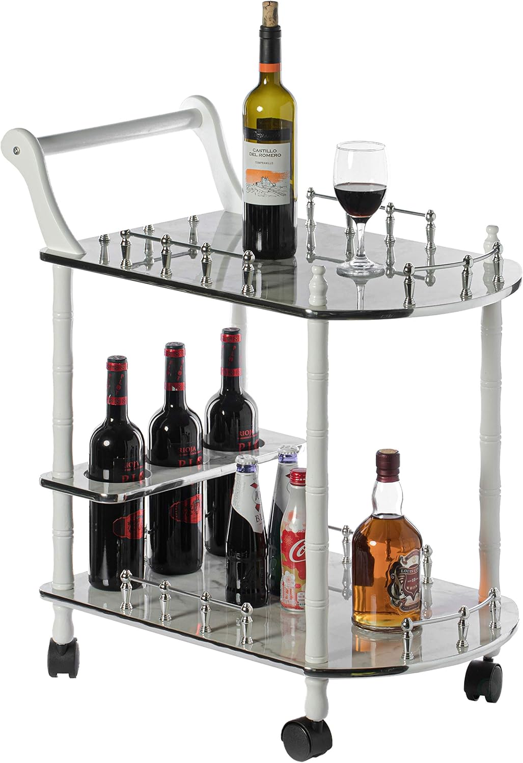 Wood 2 Tier Serving Bar Cart with Rolling Wheels N35119