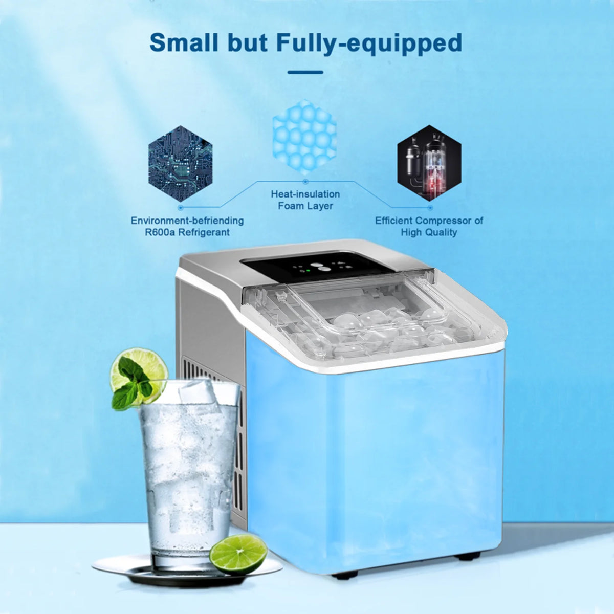 2 Ice Size Ice Maker Machine Countertop, 28 lbs in 24 Hrs, 9 Cubes Ready in 5 Mins, Self-clean, 2 L, Silver H191