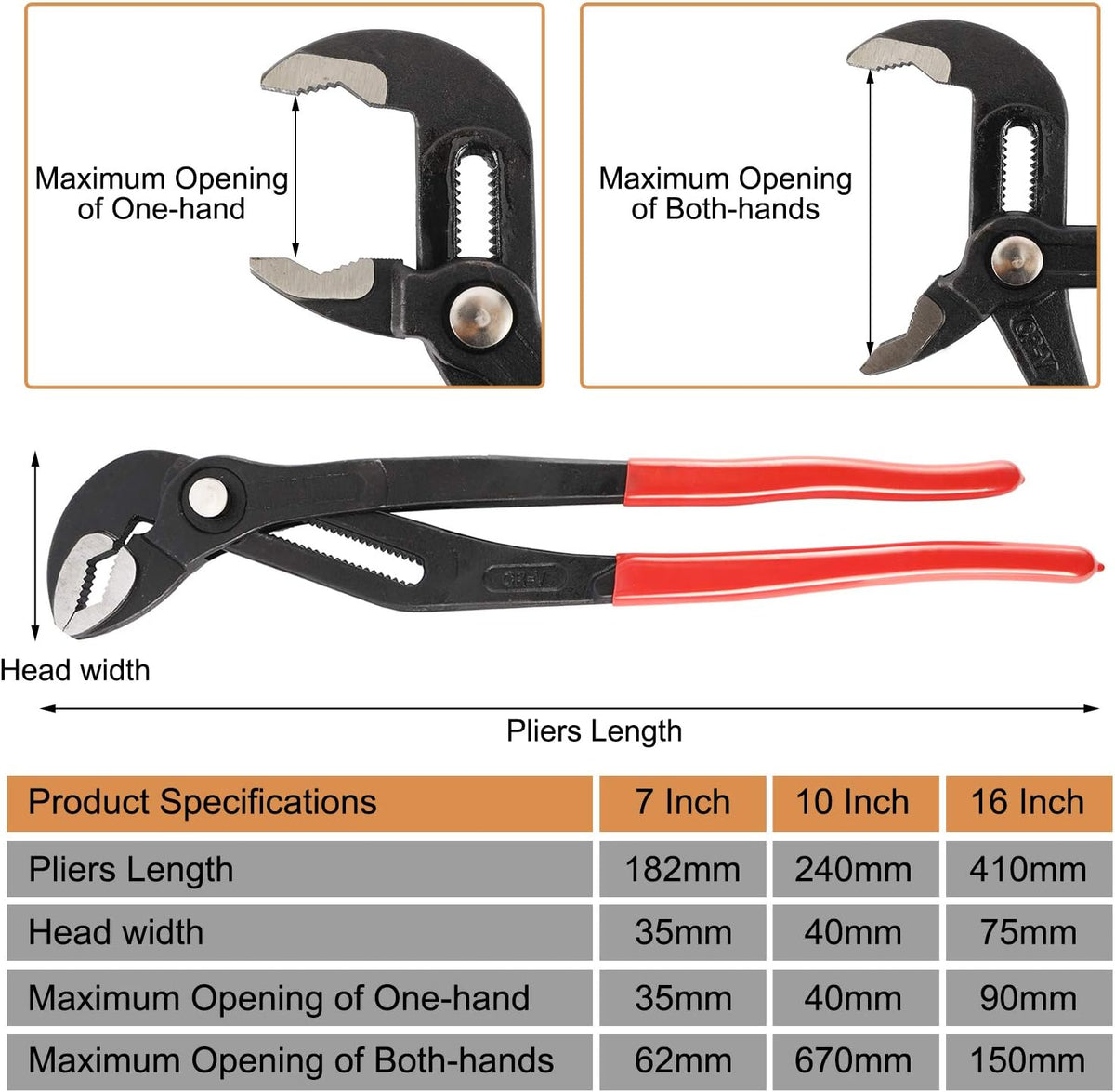 3PCS Water Pump Pliers Set 7Inch, 10Inch, 16Inch F108