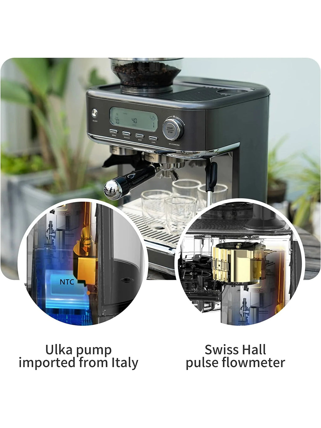 All in One Espresso Machine with Coffee Grinder and Milk Steam Wand W171