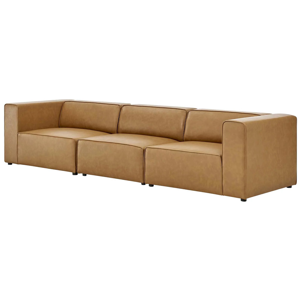 Tan Faux Vegan Leather Sectional Sofa Set O256