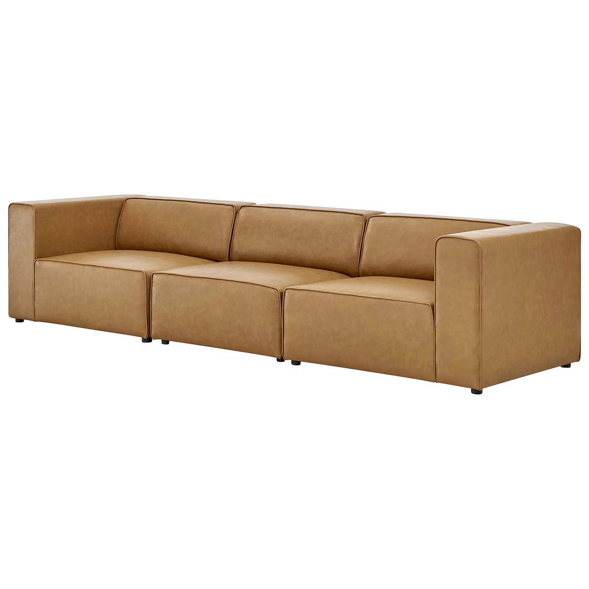 Tan Faux Vegan Leather Sectional Sofa Set O256