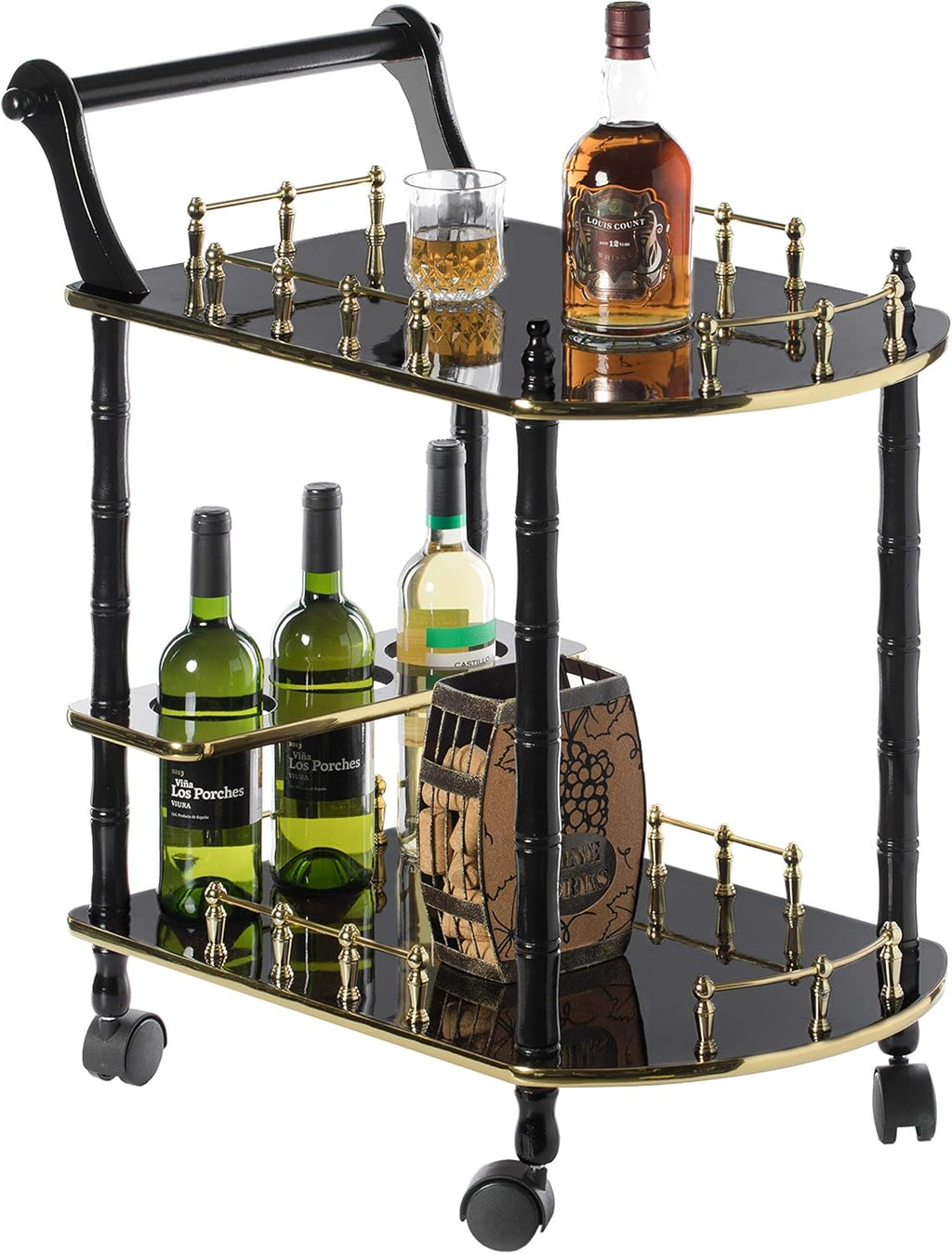 Wood 2 Tier Serving Bar Cart with Rolling Wheels N35119