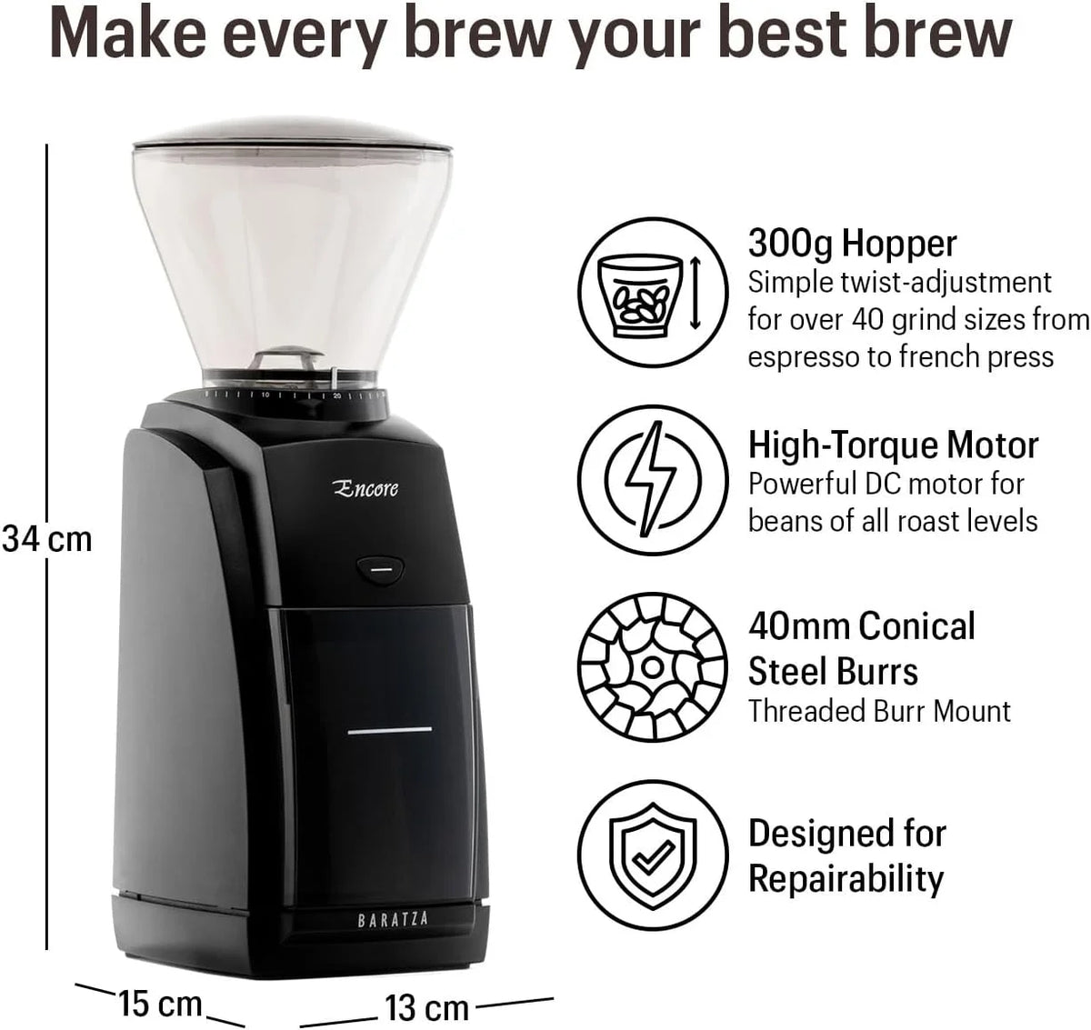 Black Conical Burr Coffee Grinder K986