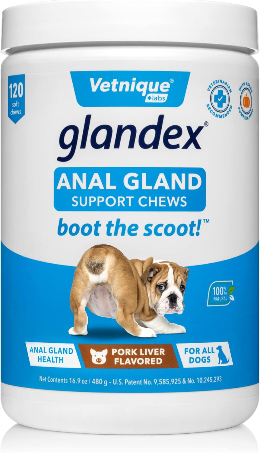 Anal Gland Support Chews 120ct Pork Liver and Allergy Chews 30ct Hickory Salmon Dog Vitamins and Supplements Bundle K8058