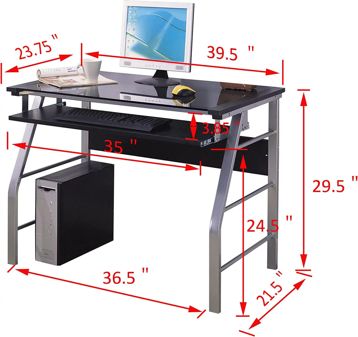 Metal and Glass Top Computer Desk M74708