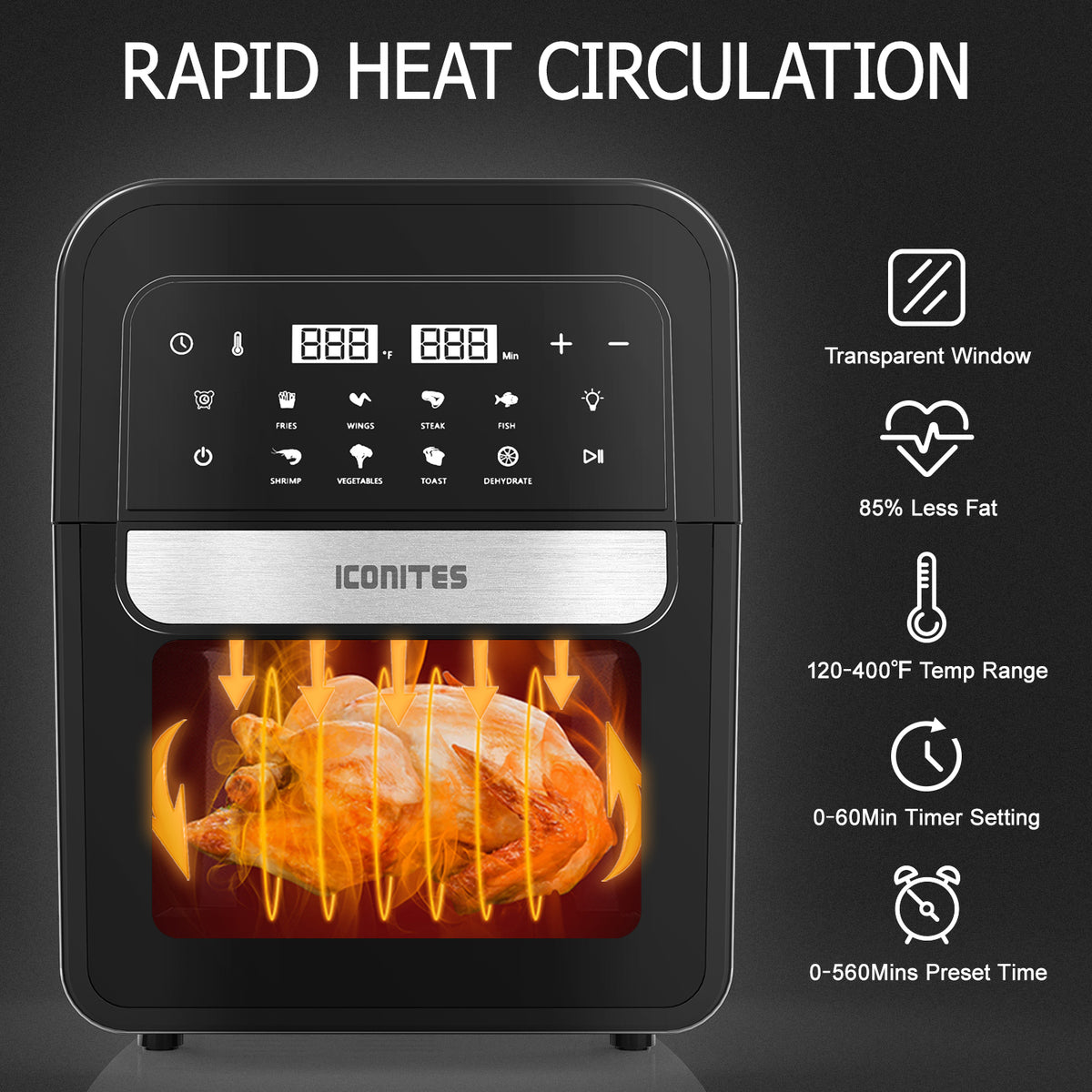 8-in-1 6.5 Quart Air Fryer Oven with Digital Touch-Screen T16204