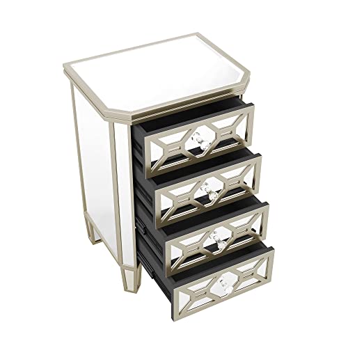 Silver 4-Drawer Chest with Golden Lines and Crystal-Shape Knob Q86495