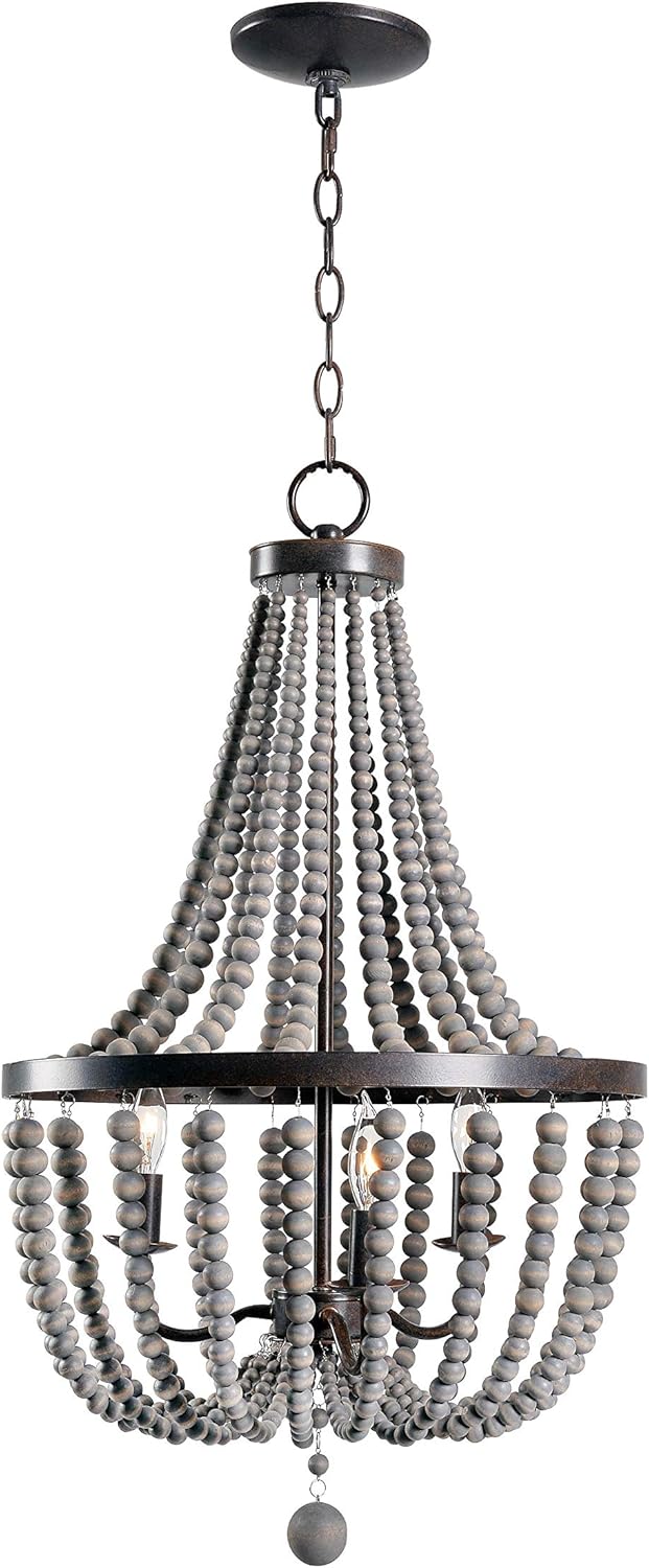 3 Lt Wood Bead Chandelier N128
