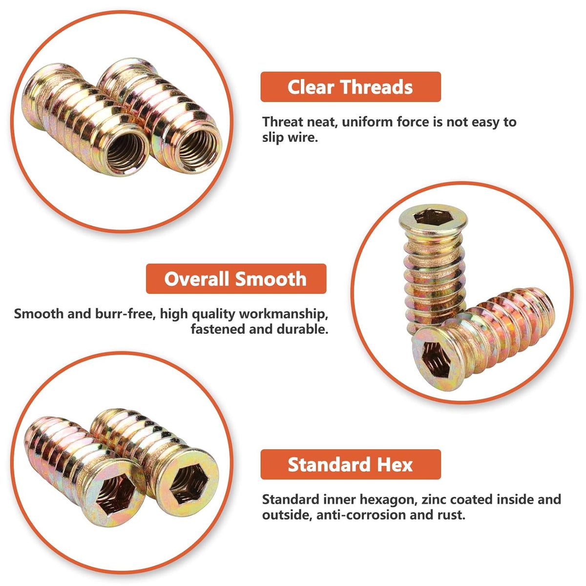 40 Pcs 1/4-20 x 25mm Carbon Steel Threaded Wood Inserts Q48964