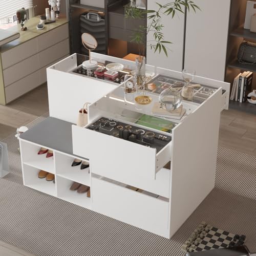 White Glass Armoire Wardrobe with 9 Drawers Q878282