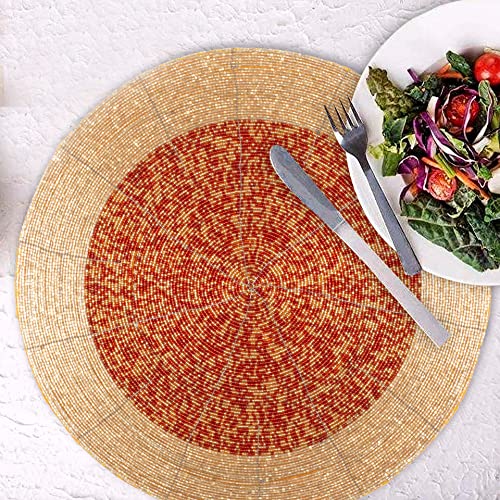 Gold 13 Inch Round Set of 4 Beaded Placemats P187