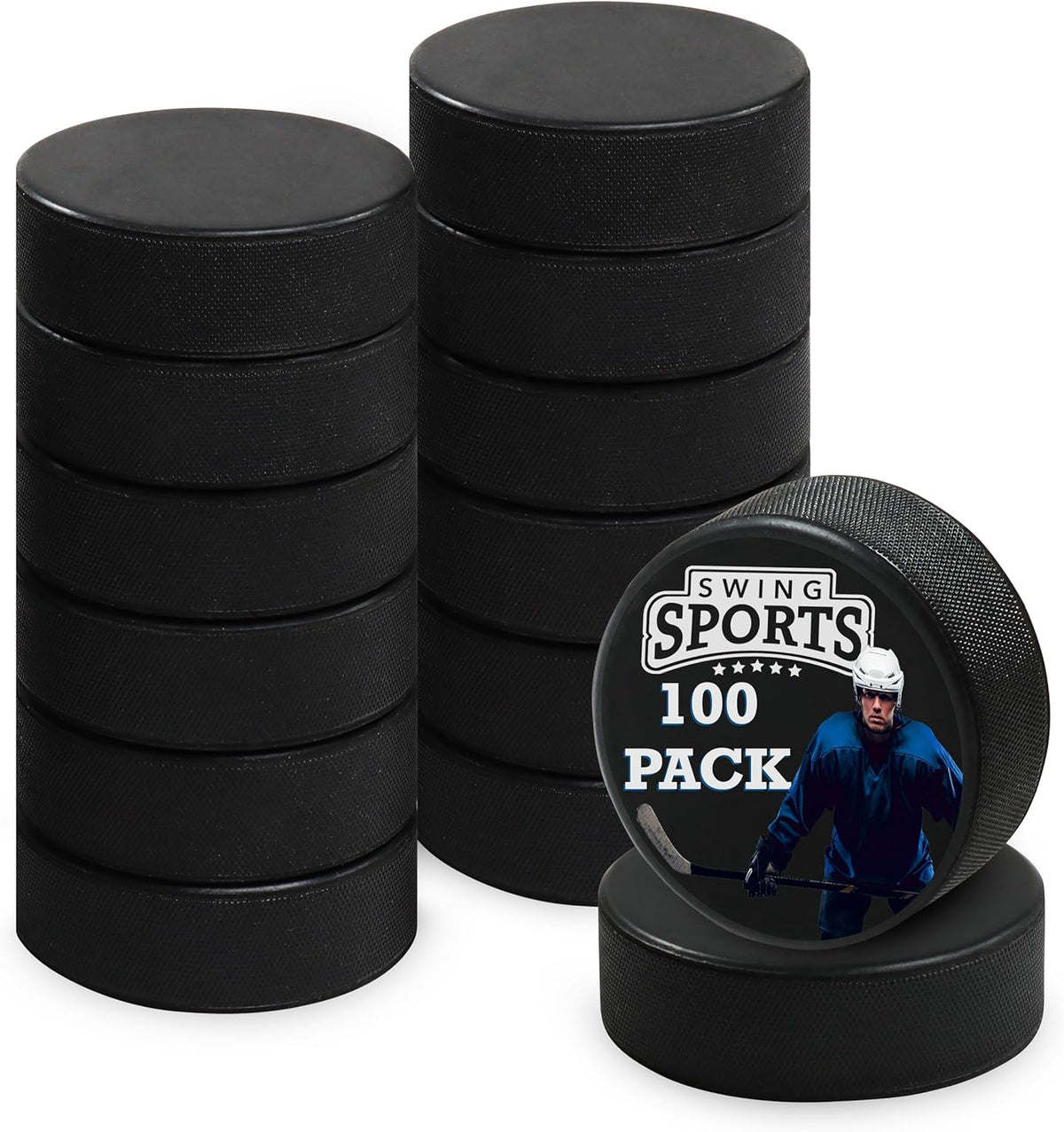 100pk Rubber Hockey Pucks 6oz V22879