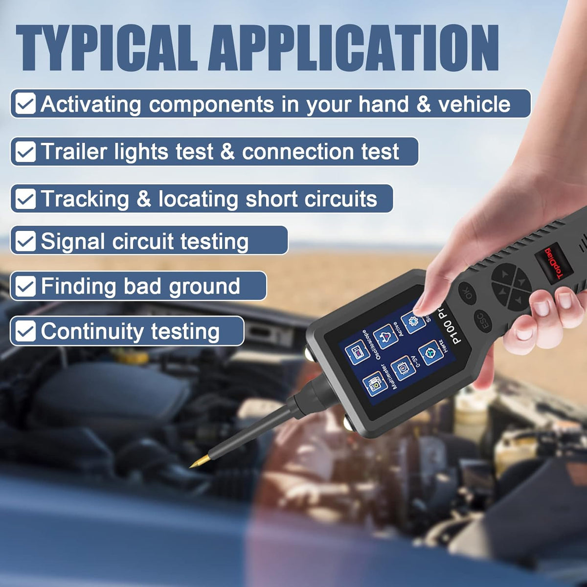 Automotive Circuit Tester with Multimeter and 20FT Cable for 12V 24V J253