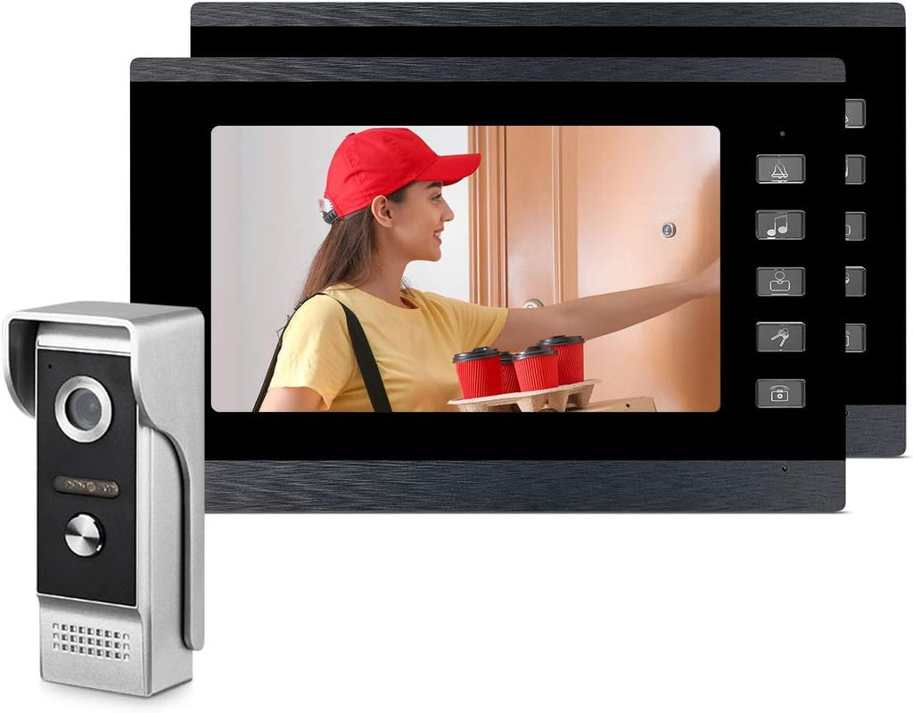 Wired Video Doorbell Video Doorphone System with Dual-Way Intercom (1pcs Camera 2pcs Monitor) H91124