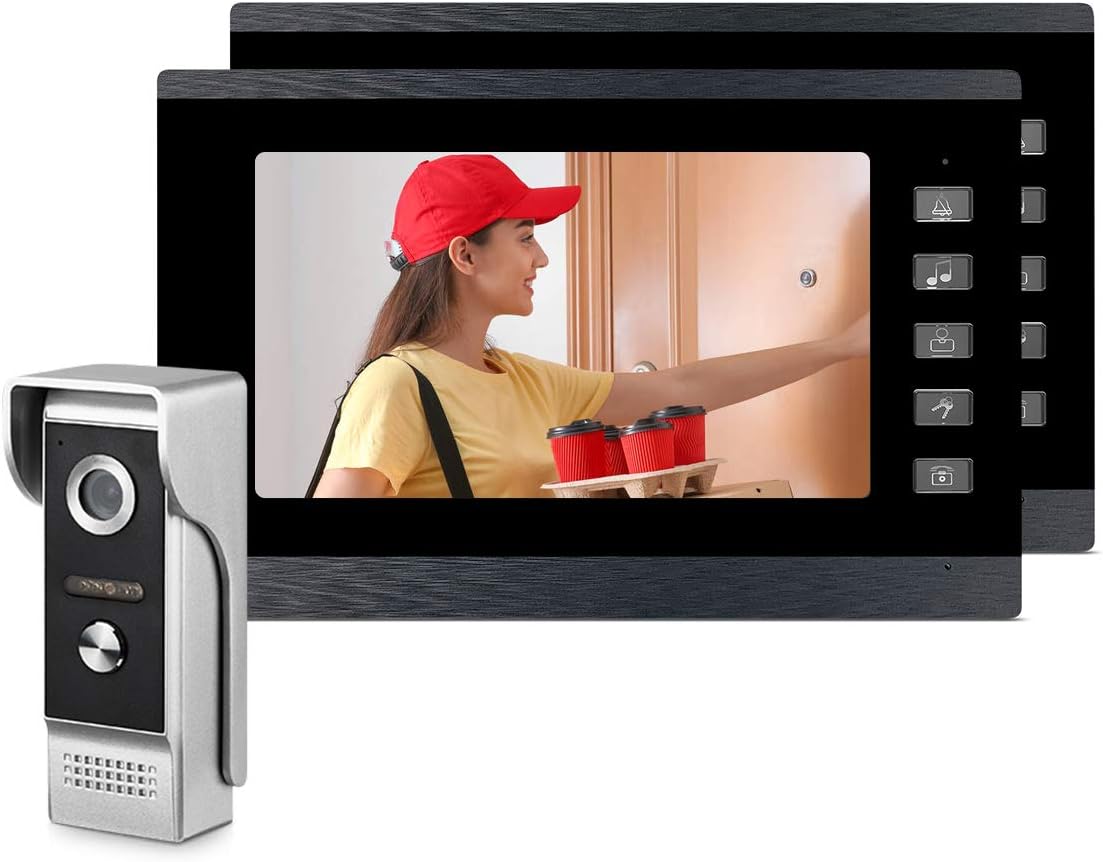Wired Video Doorbell Video Doorphone System with Dual-Way Intercom (1pcs Camera 2pcs Monitor) H91124