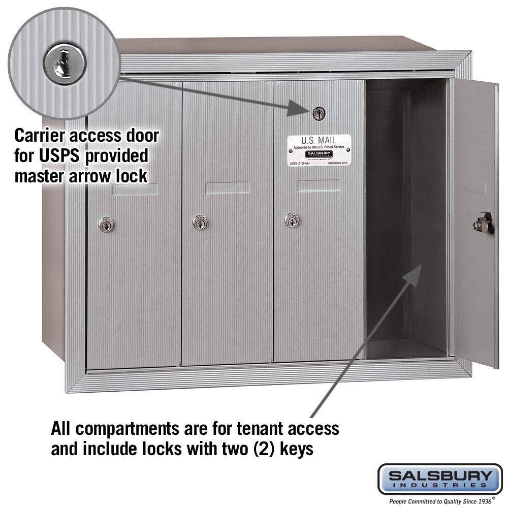 Aluminum Vertical Recessed Mounted 4 Doors Mailbox H104525