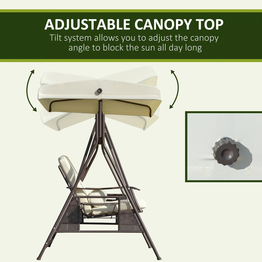 Beige 2-Person Patio Swing Bench with Canopy J3407