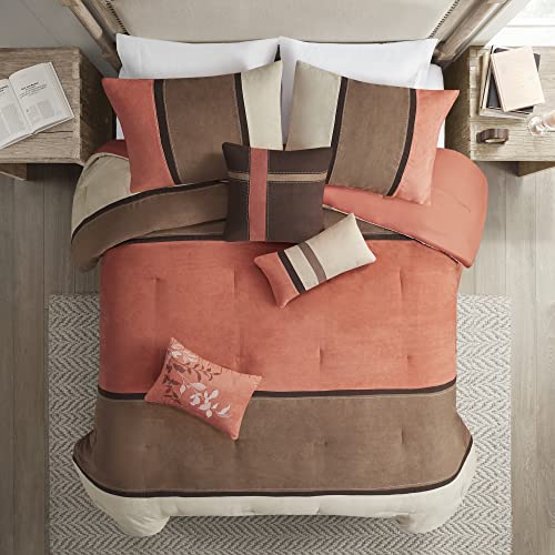 Brown 7 Piece Queen Faux Suede Comforter Set Y89107