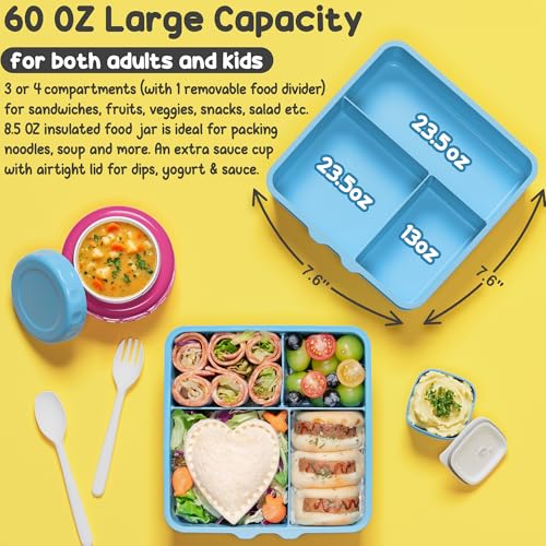 3-4 Compartment 60OZ Bento Box with Leakproof 8OZ Insulated Food Jar F475423