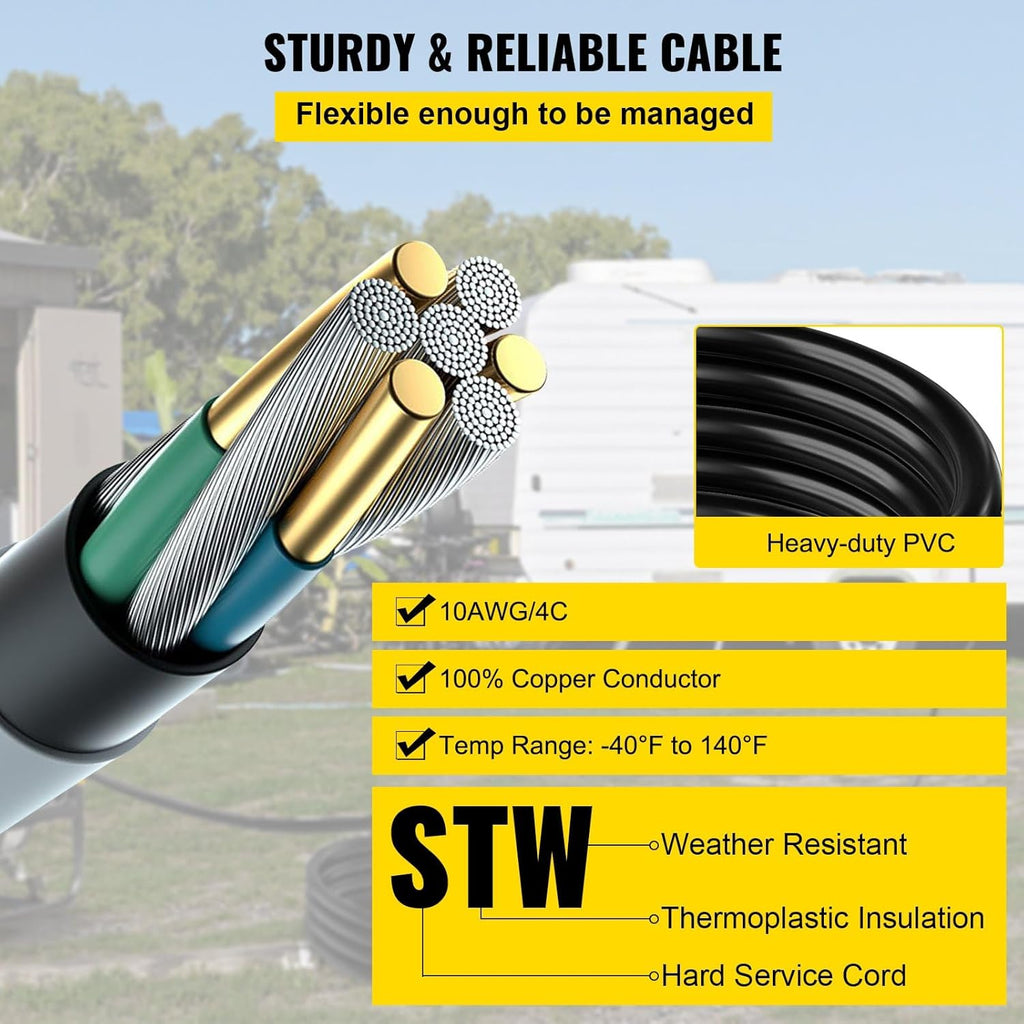 50Ft 30 Amp 4 Wire 10 Gauge 125V 250V Twist Lock Connectors Generator Extension Cord U4945