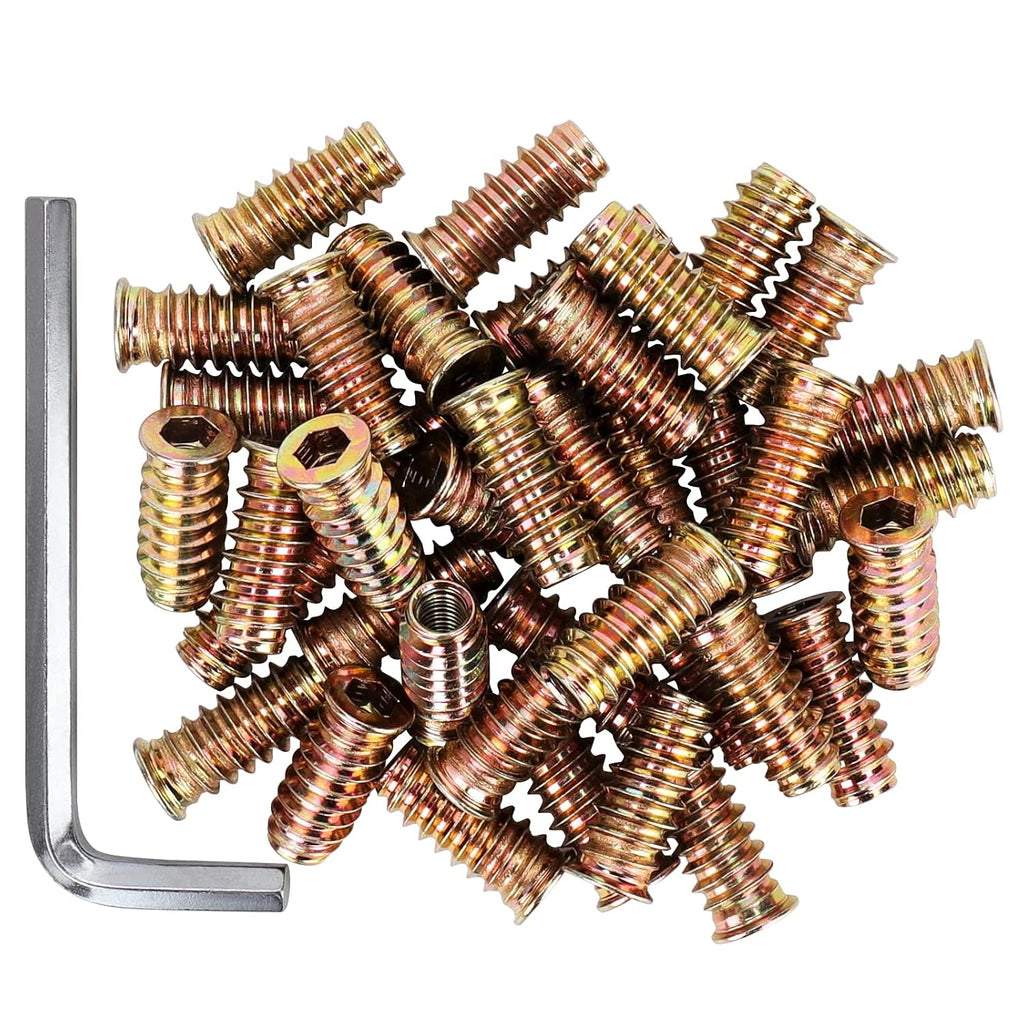 40 Pcs 1/4-20 x 25mm Carbon Steel Threaded Wood Inserts Q48964