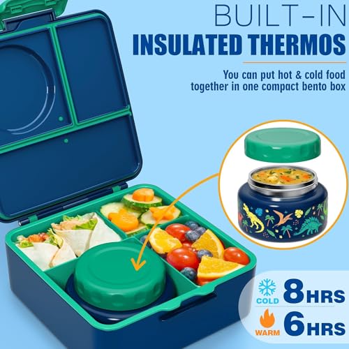 3-4 Compartment 60OZ Bento Box with Leakproof 8OZ Insulated Food Jar F475423