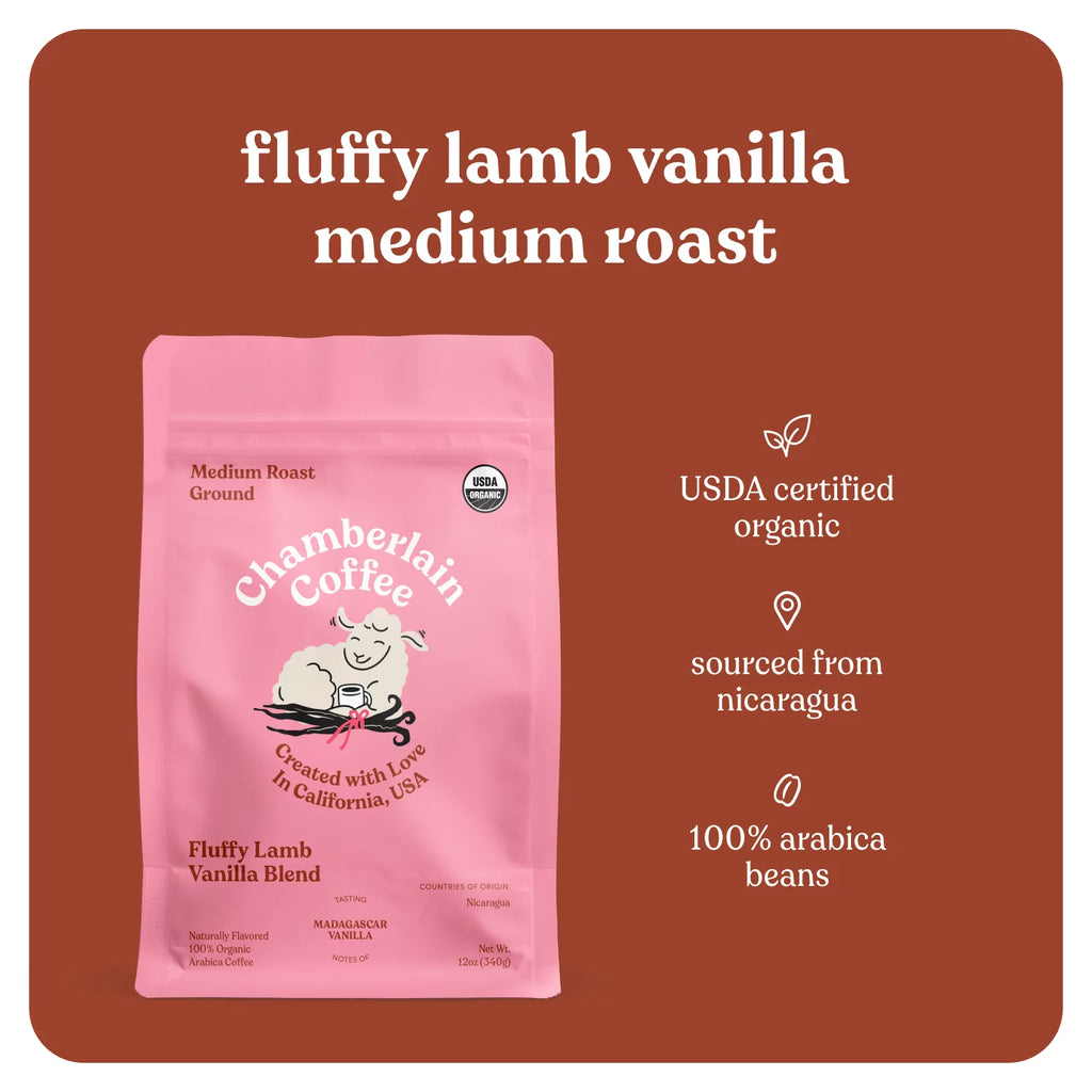 Fluffy Lamb Vanilla Medium Roast Grounds, 12 oz G179